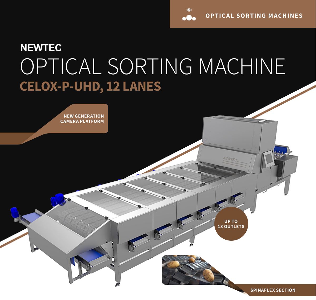 Newtec Optical potato sorting, model Celox-P-UHD 12L