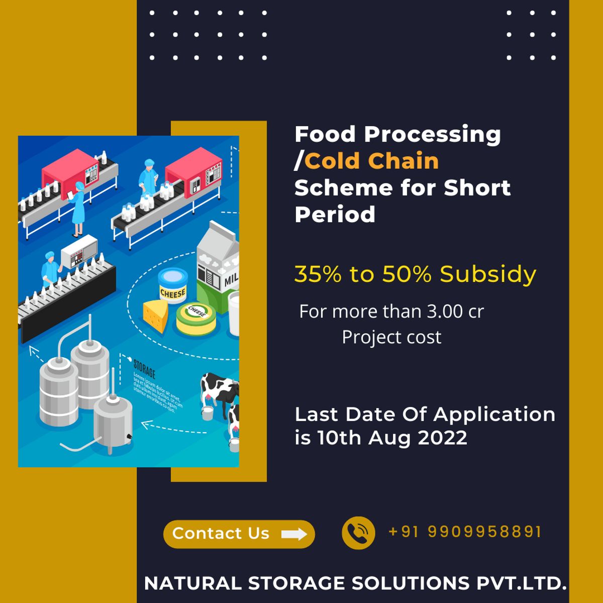 Investment support of Indian government: Food Processing Cold Chain Scheme for Short Period