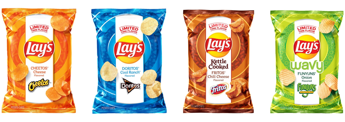 Lay's Flavor Swap lineup, including beloved Doritos, Funyuns and Cheetos mashups, along with the brand-new Lay's Kettle Cooked Fritos Chili Cheese.