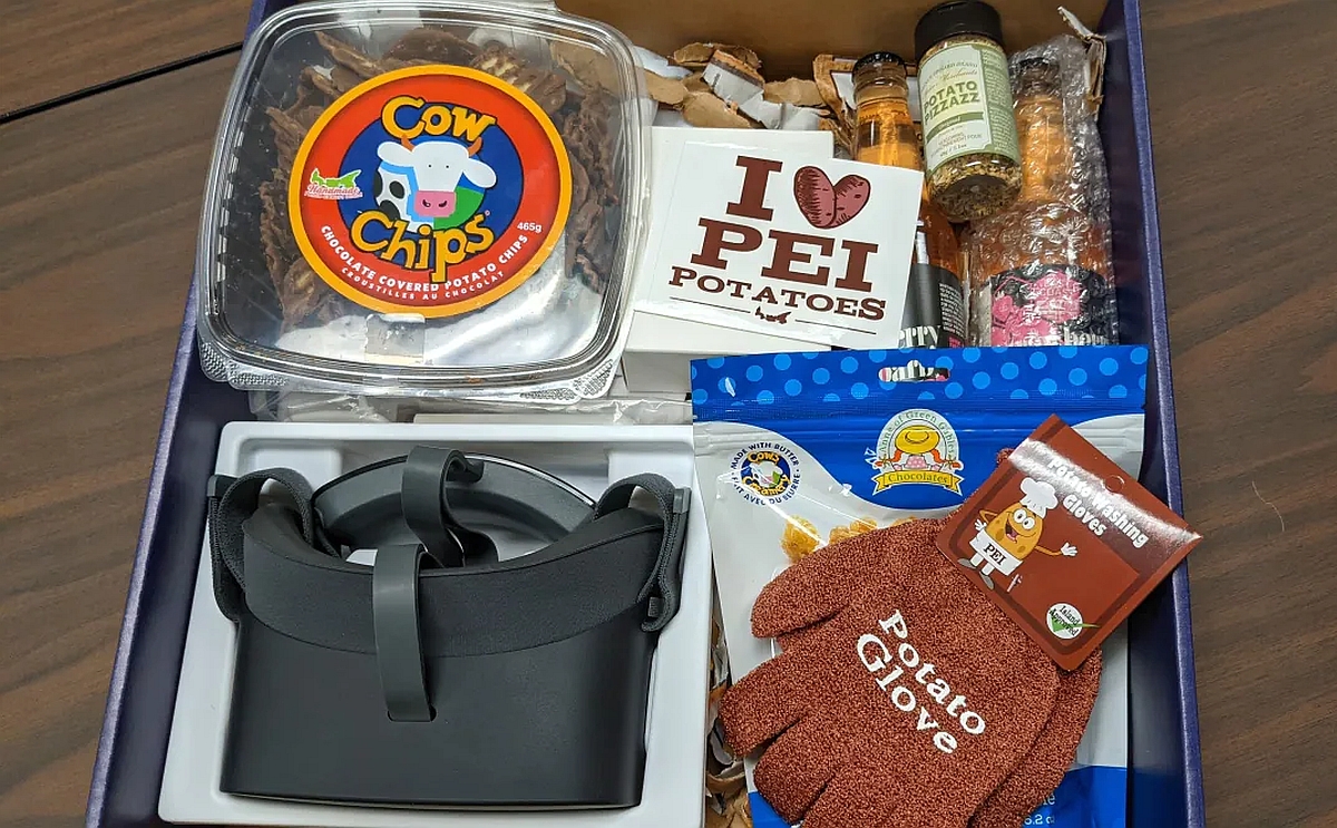 The kits include virtual reality goggles as well as some potato-related Island goodies.