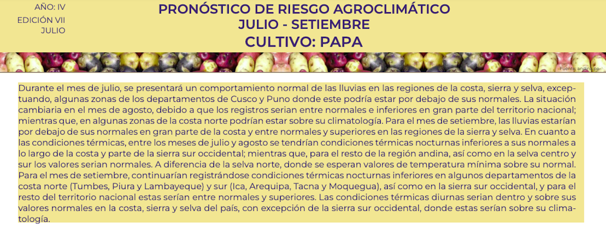 Pronóstico de Riego Agroclimático
Julio - Septiembre 2022
