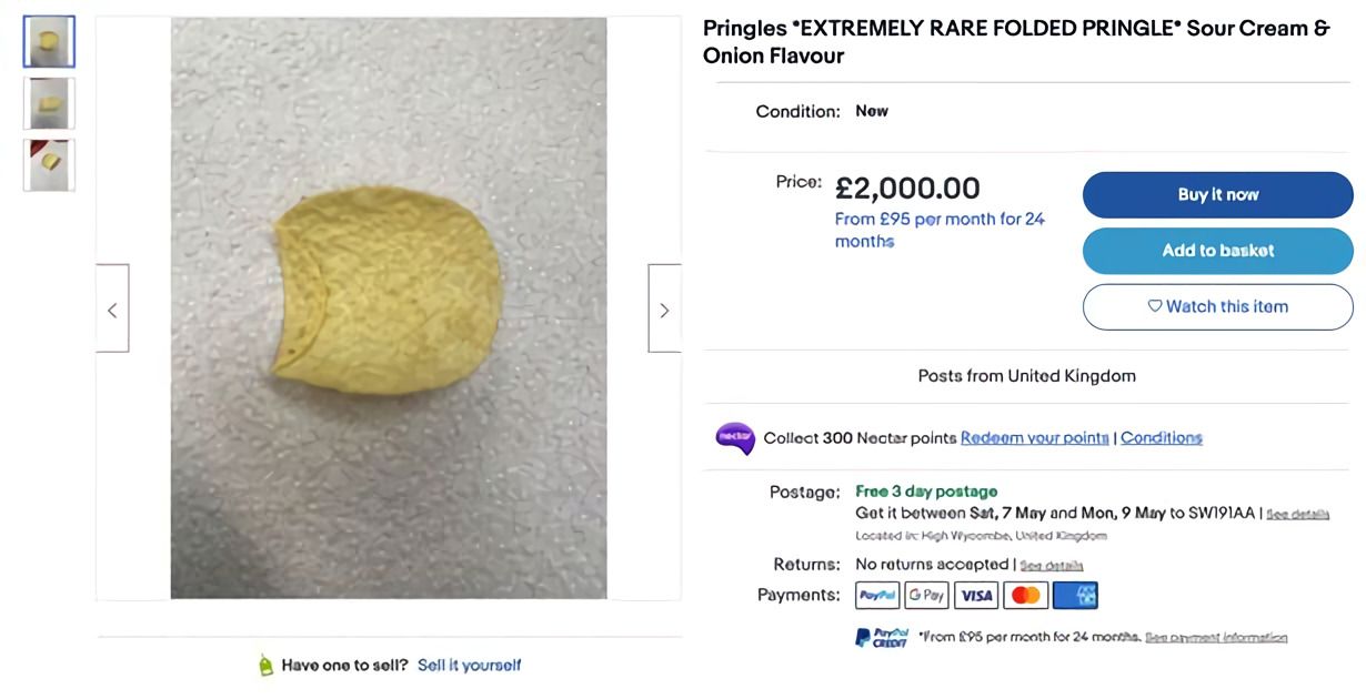 Satıcı Pringle-nin "son dərəcə nadir" olduğunu iddia edir. Nəzakət: eBay/Triangle News